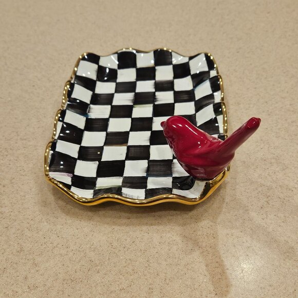 MACKENZIE CHILDS CARDINAL COURTLY CHECK AURORA CERAMIC TRAY RING HOLDER DISH - Picture 6 of 13